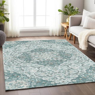 Piper Looms Chantille Medallion ACN1677 Teal Machine Washable Area Rug Lifestyle Image Feature