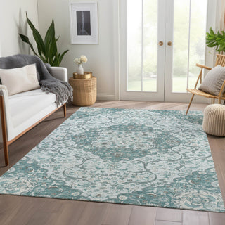 Piper Looms Chantille Medallion ACN1677 Teal Machine Washable Area Rug Lifestyle Image Feature