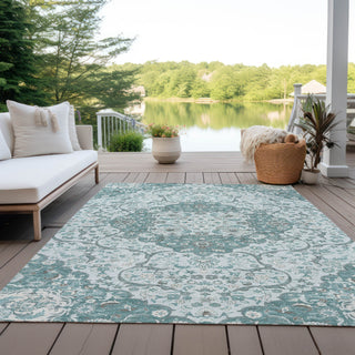 Piper Looms Chantille Medallion ACN1677 Teal Machine Washable Area Rug Outdoor Lifestyle Image Feature