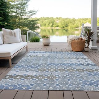 Piper Looms Chantille Geometric ACN1678 Denim Machine Washable Area Rug Outdoor Lifestyle Image Feature