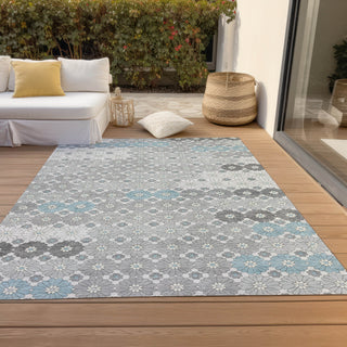 Piper Looms Chantille Geometric ACN1678 Silver Machine Washable Area Rug Outdoor Lifestyle Image Feature