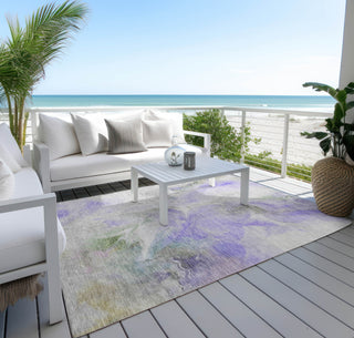 Piper Looms Chantille Abstract ACN1679 Lavender Machine Washable Area Rug Outdoor Lifestyle Image Feature