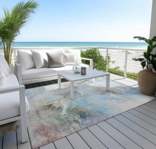 Piper Looms Chantille Abstract ACN1679 Sky Machine Washable Area Rug Outdoor Lifestyle Image Feature