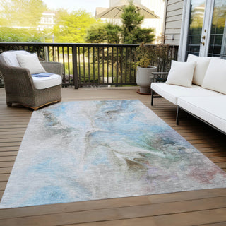 Piper Looms Chantille Abstract ACN1679 Sky Machine Washable Area Rug Outdoor Lifestyle Image Feature
