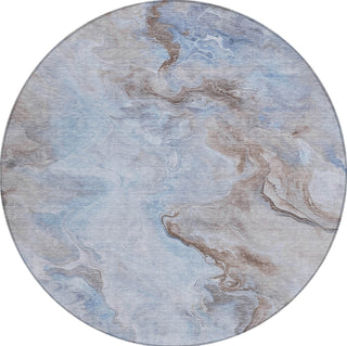 Piper Looms Chantille Abstract ACN1680 Blue Machine Washable Area Rug Round Main Image