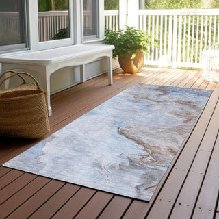 Piper Looms Chantille Abstract ACN1680 Blue Machine Washable Area Rug Runner Outdoor Lifestyle Image Feature