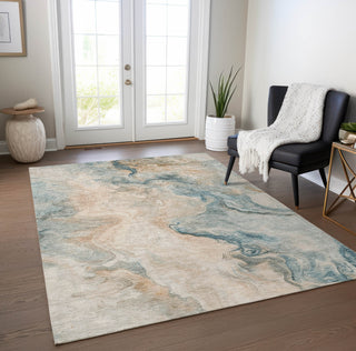 Piper Looms Chantille Abstract ACN1680 Teal Machine Washable Area Rug Lifestyle Image Feature