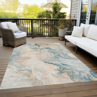 Piper Looms Chantille Abstract ACN1680 Teal Machine Washable Area Rug Outdoor Lifestyle Image Feature