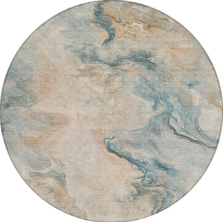 Piper Looms Chantille Abstract ACN1680 Teal Machine Washable Area Rug Round Main Image