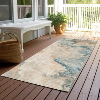 Piper Looms Chantille Abstract ACN1680 Teal Machine Washable Area Rug Runner Outdoor Lifestyle Image Feature