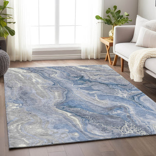 Piper Looms Chantille Abstract ACN1681 Denim Machine Washable Area Rug Lifestyle Image Feature