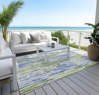 Piper Looms Chantille Stripes ACN1684 Sky Machine Washable Area Rug Outdoor Lifestyle Image Feature