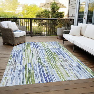 Piper Looms Chantille Stripes ACN1684 Sky Machine Washable Area Rug Outdoor Lifestyle Image Feature