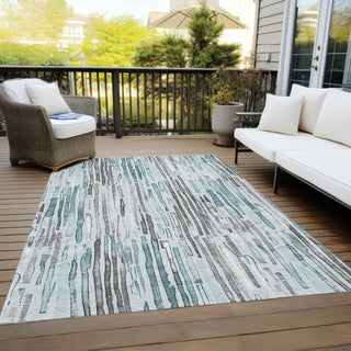 Piper Looms Chantille Stripes ACN1684 Teal Machine Washable Area Rug Outdoor Lifestyle Image Feature