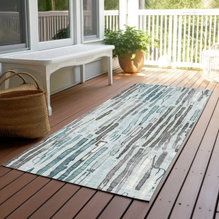 Piper Looms Chantille Stripes ACN1684 Teal Machine Washable Area Rug Runner Outdoor Lifestyle Image Feature
