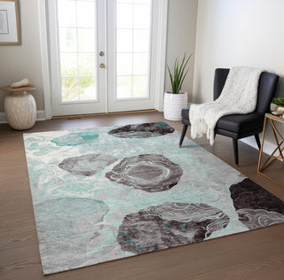Piper Looms Chantille Geometric ACN1686 Teal Machine Washable Area Rug Lifestyle Image Feature