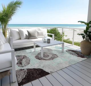 Piper Looms Chantille Geometric ACN1686 Teal Machine Washable Area Rug Outdoor Lifestyle Image Feature
