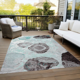 Piper Looms Chantille Geometric ACN1686 Teal Machine Washable Area Rug Outdoor Lifestyle Image Feature