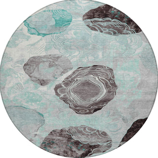 Piper Looms Chantille Geometric ACN1686 Teal Machine Washable Area Rug Round Main Image