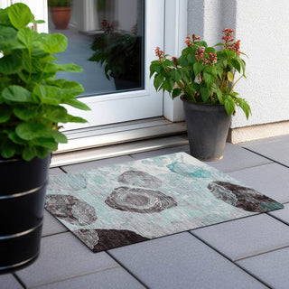 Piper Looms Chantille Geometric ACN1686 Teal Machine Washable Area Rug Scatter Outdoor Lifestyle Image Feature