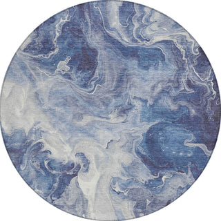 Piper Looms Chantille Abstract ACN1687 Blue Machine Washable Area Rug Round Main Image
