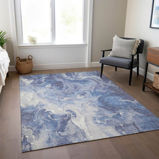 Piper Looms Chantille Abstract ACN1687 Navy Machine Washable Area Rug Lifestyle Image Feature