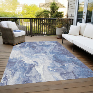 Piper Looms Chantille Abstract ACN1687 Navy Machine Washable Area Rug Outdoor Lifestyle Image Feature