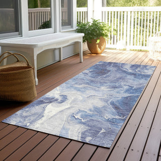 Piper Looms Chantille Abstract ACN1687 Navy Machine Washable Area Rug Runner Outdoor Lifestyle Image Feature