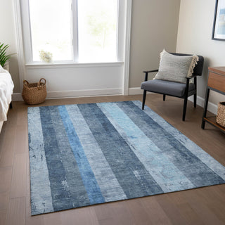 Piper Looms Chantille Stripes ACN1689 Blue Machine Washable Area Rug Lifestyle Image Feature