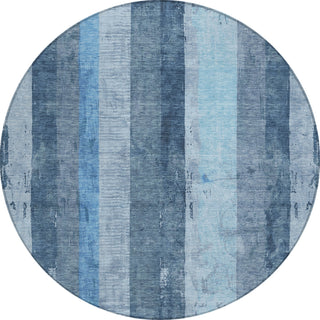 Piper Looms Chantille Stripes ACN1689 Blue Machine Washable Area Rug Round Main Image