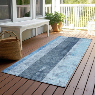 Piper Looms Chantille Stripes ACN1689 Blue Machine Washable Area Rug Runner Outdoor Lifestyle Image Feature