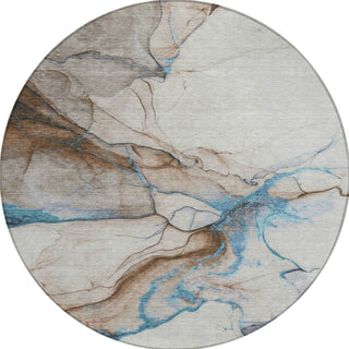 Piper Looms Chantille Abstract ACN1690 Beige Machine Washable Area Rug Round Main Image