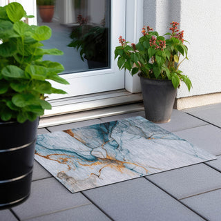 Piper Looms Chantille Abstract ACN1690 Sky Machine Washable Area Rug Scatter Outdoor Lifestyle Image Feature
