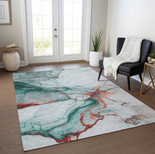 Piper Looms Chantille Abstract ACN1690 Teal Machine Washable Area Rug Lifestyle Image Feature