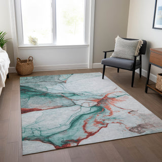 Piper Looms Chantille Abstract ACN1690 Teal Machine Washable Area Rug Lifestyle Image Feature