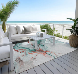 Piper Looms Chantille Abstract ACN1690 Teal Machine Washable Area Rug Outdoor Lifestyle Image Feature