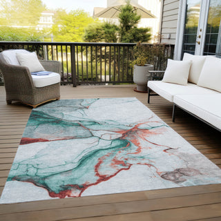 Piper Looms Chantille Abstract ACN1690 Teal Machine Washable Area Rug Outdoor Lifestyle Image Feature