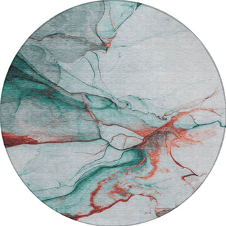 Piper Looms Chantille Abstract ACN1690 Teal Machine Washable Area Rug Round Main Image