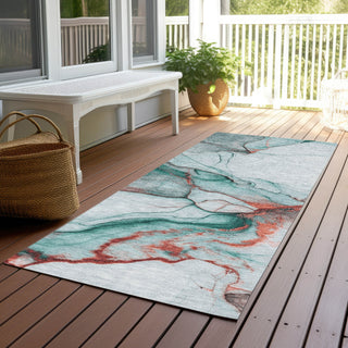 Piper Looms Chantille Abstract ACN1690 Teal Machine Washable Area Rug Runner Outdoor Lifestyle Image Feature