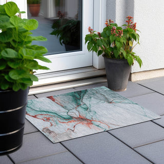 Piper Looms Chantille Abstract ACN1690 Teal Machine Washable Area Rug Scatter Outdoor Lifestyle Image Feature