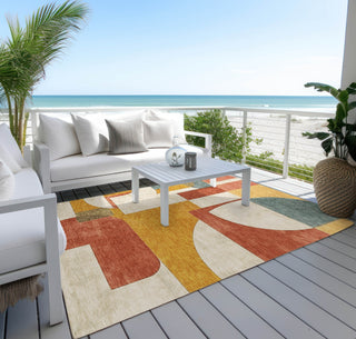 Piper Looms Chantille Mid Century ACN1692 Coral Machine Washable Area Rug Outdoor Lifestyle Image Feature