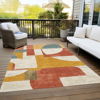 Piper Looms Chantille Mid Century ACN1692 Coral Machine Washable Area Rug Outdoor Lifestyle Image Feature