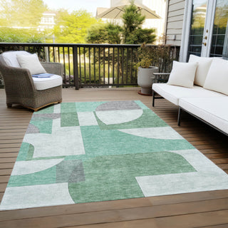 Piper Looms Chantille Mid Century ACN1692 Green Machine Washable Area Rug Outdoor Lifestyle Image Feature