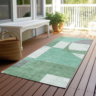 Piper Looms Chantille Mid Century ACN1692 Green Machine Washable Area Rug Runner Outdoor Lifestyle Image Feature