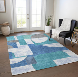 Piper Looms Chantille Mid Century ACN1692 Teal Machine Washable Area Rug Lifestyle Image Feature