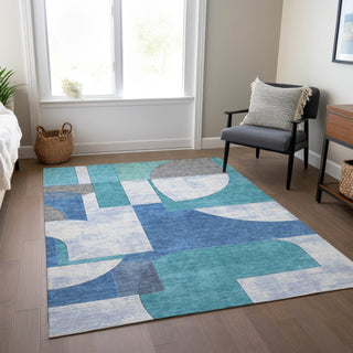 Piper Looms Chantille Mid Century ACN1692 Teal Machine Washable Area Rug Lifestyle Image Feature