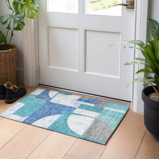 Piper Looms Chantille Mid Century ACN1692 Teal Machine Washable Area Rug Scatter Lifestyle Image Feature