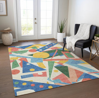 Piper Looms Chantille Geometric ACN1693 Blue Machine Washable Area Rug Lifestyle Image Feature