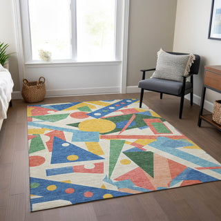 Piper Looms Chantille Geometric ACN1693 Blue Machine Washable Area Rug Lifestyle Image Feature