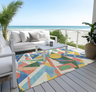 Piper Looms Chantille Geometric ACN1693 Blue Machine Washable Area Rug Outdoor Lifestyle Image Feature